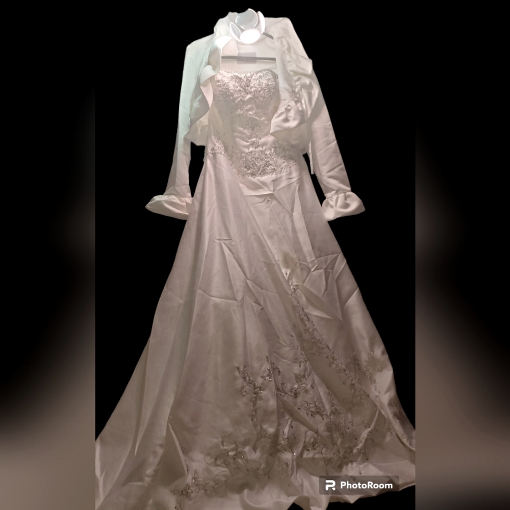 Custom Wedding Dress with Train and Emroided Sequined Bodice